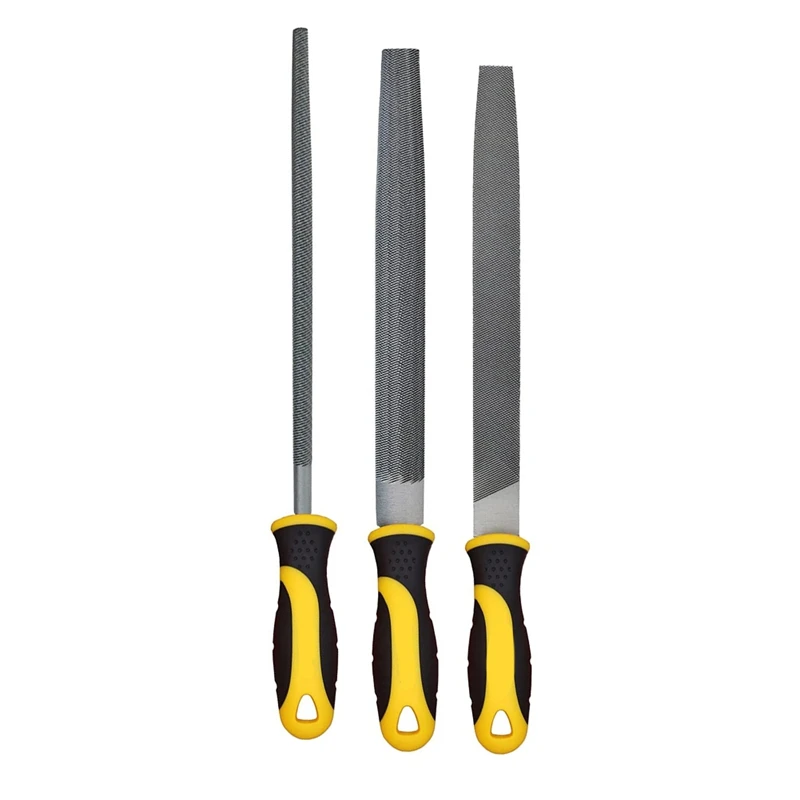 3Pcs Metal File Set,8-Inch,Professional Carbon Steel File, Includes Flat/Half-Round/Round,Work For Metal, Wood And More