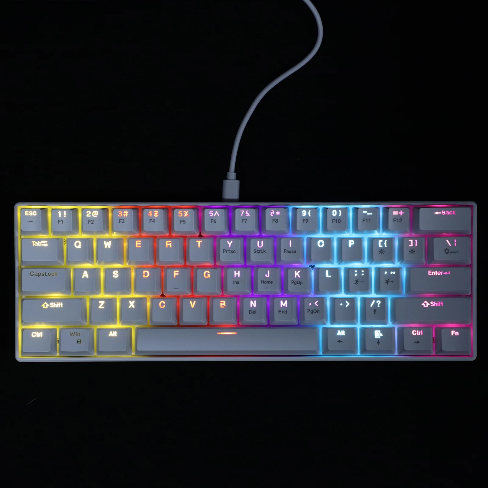 

Rgb Backlit Mechanical Gaming 61 Keys Wired Compact White Keyboard For Pc Laptop Multifunction Keys Ergonomic Design Gamer Work