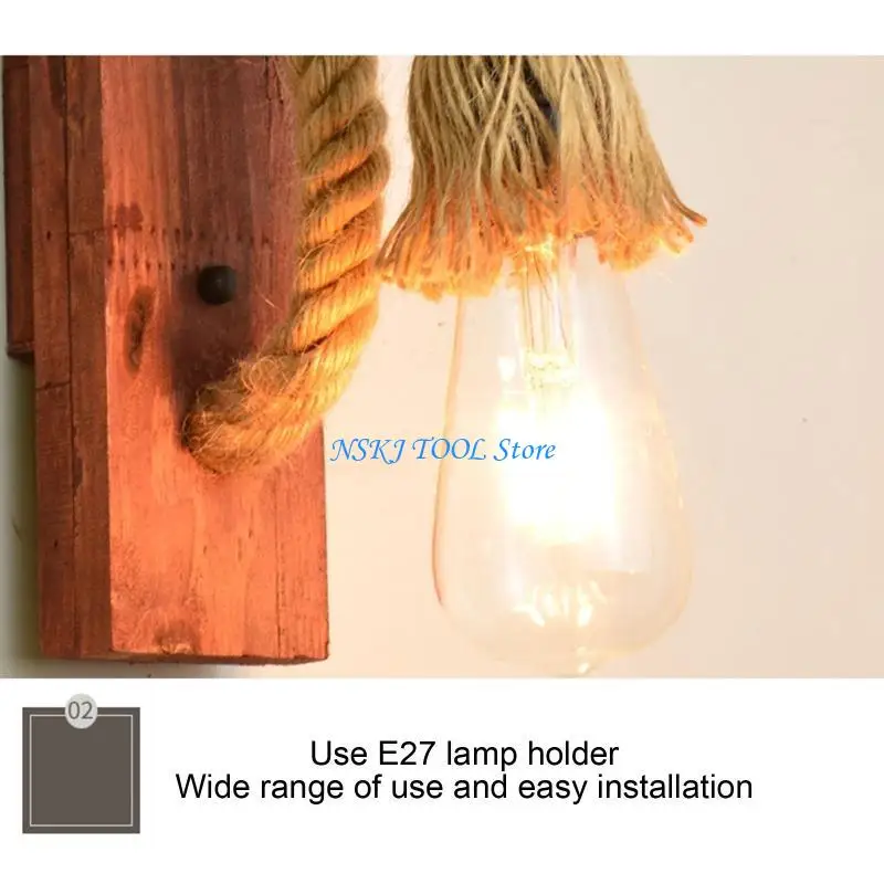 L8RC Wall Lamp Sconces Hemp Rope Wall Lamps Simple Wall Light Fixture Stair Lighting Art Deco E27 Wall Lamps for Kitchen