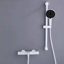 Bathroom Shower Faucet Set Wall Mounted White Brass Shower Faucet Set Black Gray Finished Thermostatic Modern Styel New