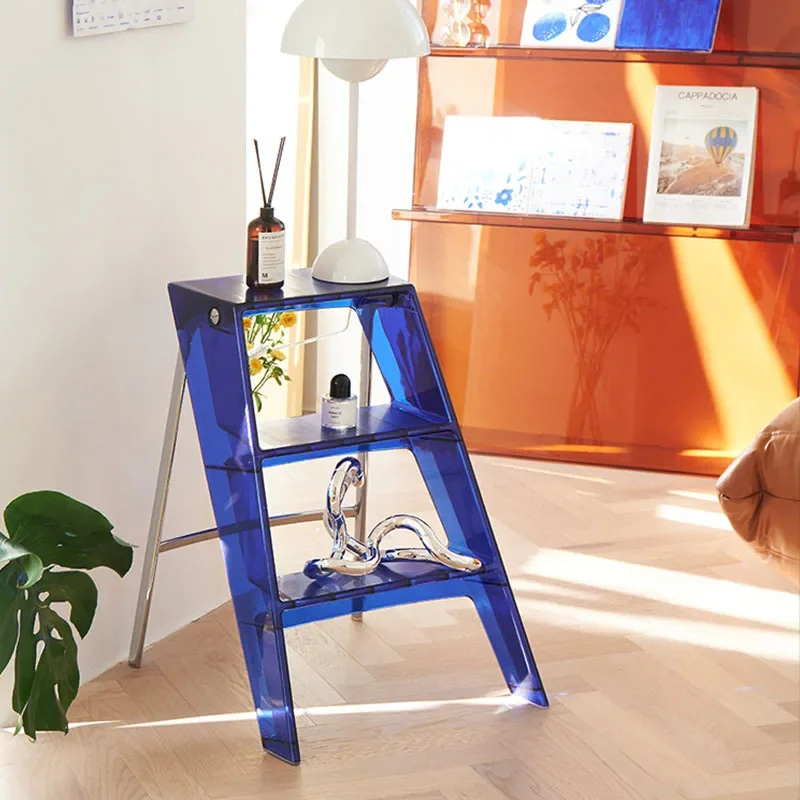 

Household ladder transparent acrylic portable telescopic folding ladder storage three-step pedal plastic ladder
