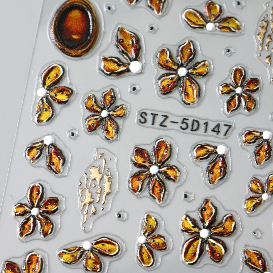 2 pçs flor marrom arte do prego adesivos 3d floral encantos decalque do prego auto-adesivo sliders folha outono decorações da arte do prego manicure