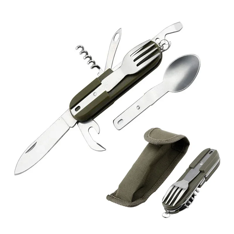 Fork and Spoon Camping Supplies Portable Dinner Set Stainless Steel Outdoor Tableware Folding Knife Equipment Cookware Hiking