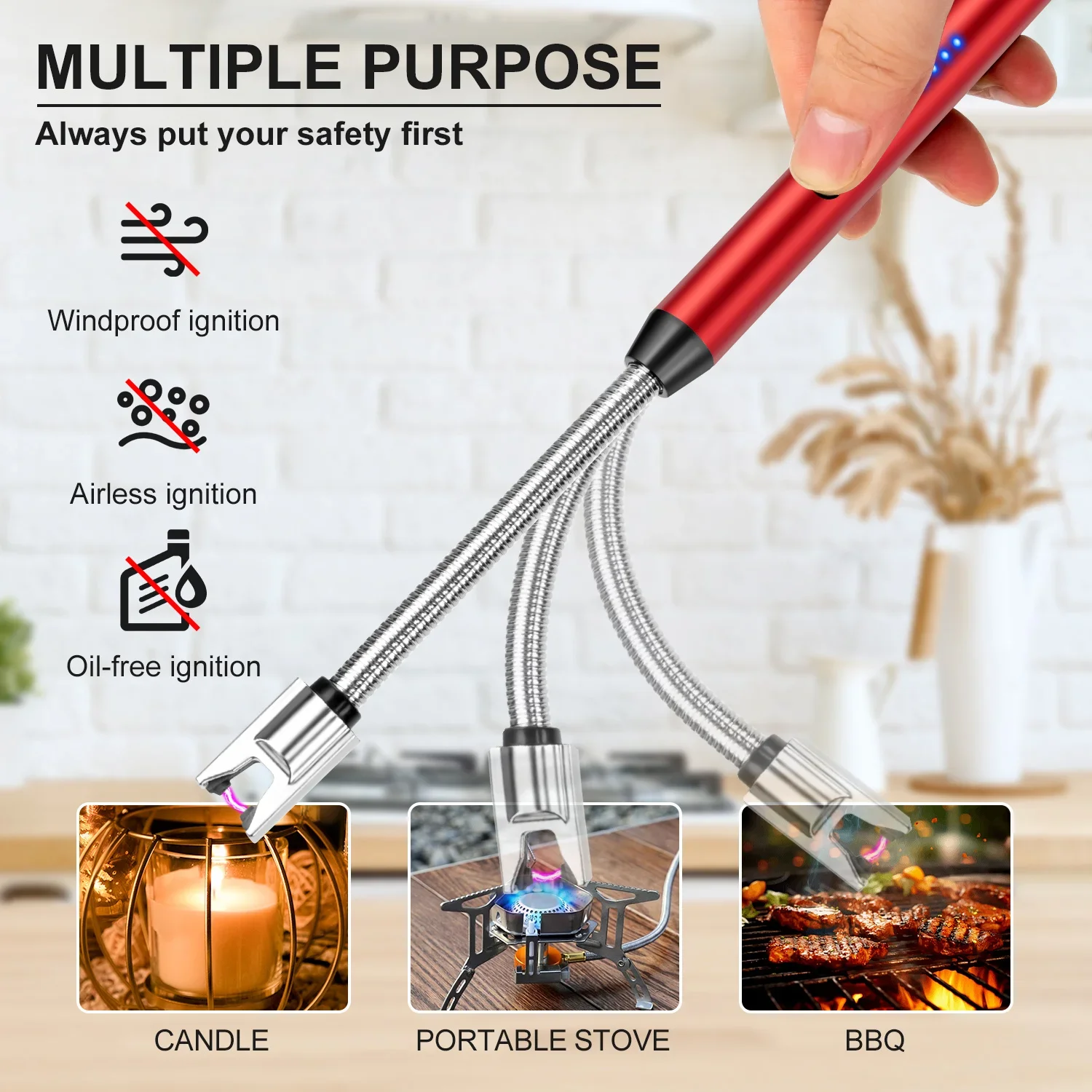 Electric Arc Windproof Kitchen Lighter USB Rechargeable Lighter With LED Power Display Flameless Lighters for Candle BBQ Camping