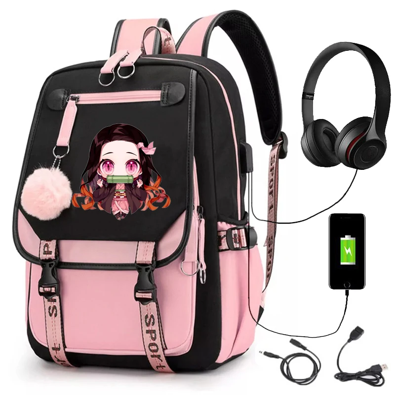 Demon Slayer Kamado Nezuko Backpacks Sweet Soft Capacity Student Schoolbag College Student Patchwork Laptop Simple Mochilas Gift