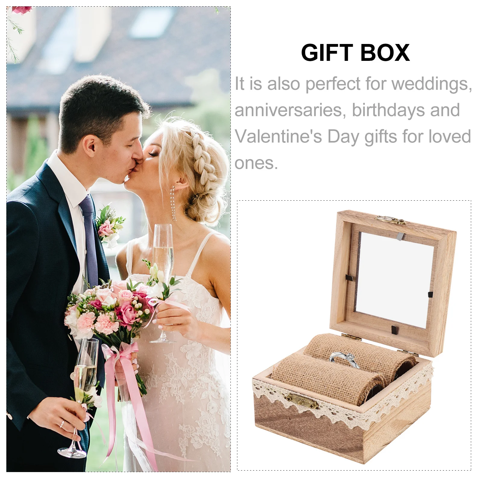 

Wooden Proposal Ring Box Jewelry Storage Container For Wedding Engagement Gift Organizer Decorative Case Ring Holder