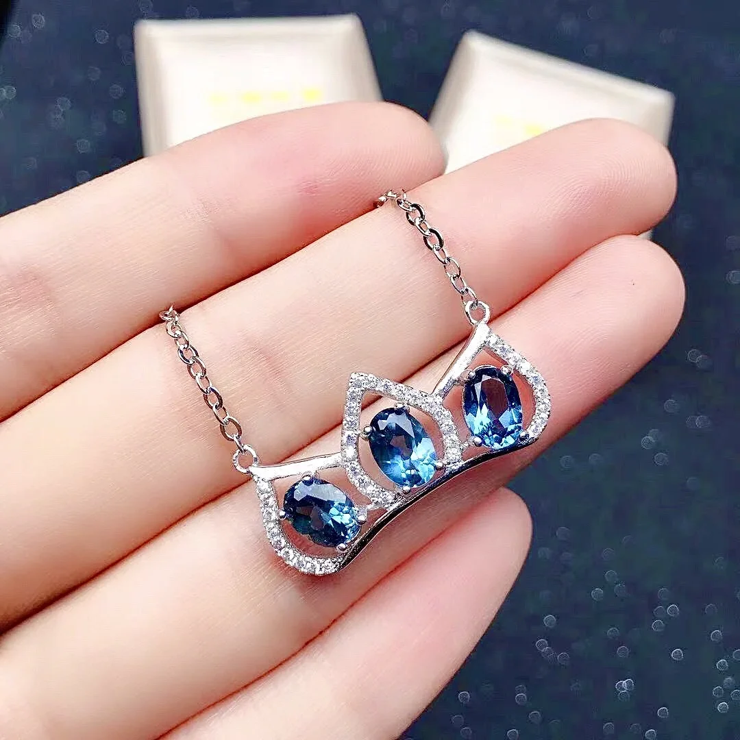 

Vintage Silver Crown Necklace Pendant for Party 100% Natural Topaz Pendant Solid 925 Topaz Jewelry Birthday Gift for Girlfriend