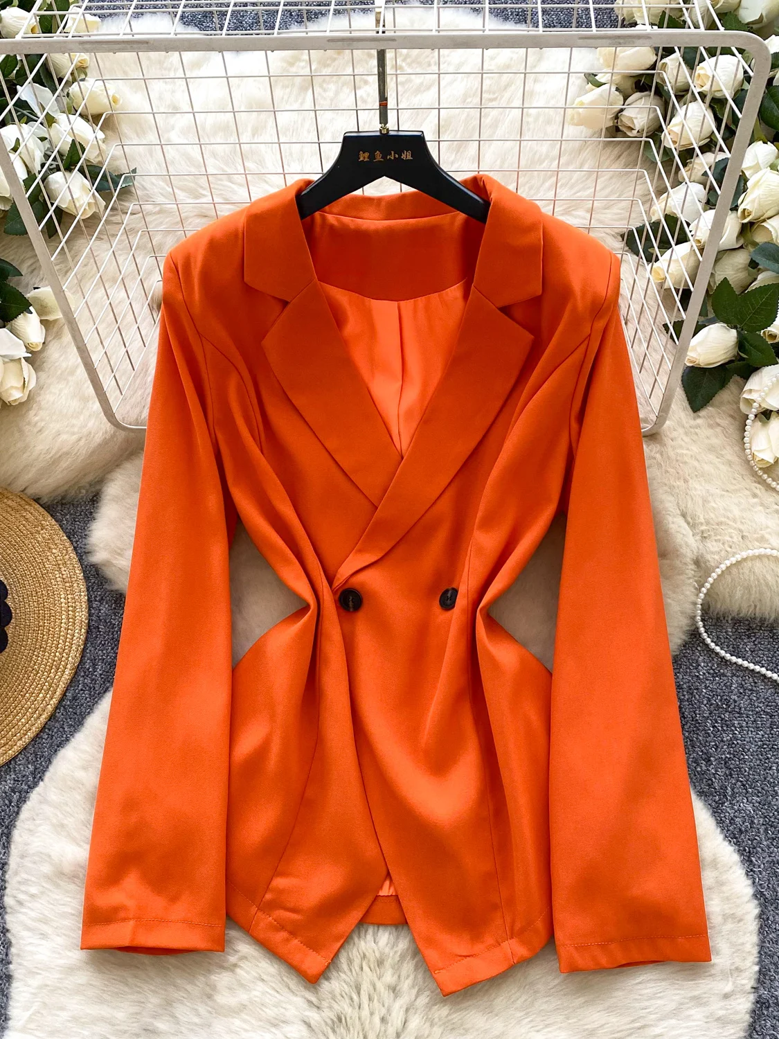 

Ele Thin Faionable Women's Suit Jaet Long Sve Waist-Cinching Versatile Outerwear for Autumn Season European Sle