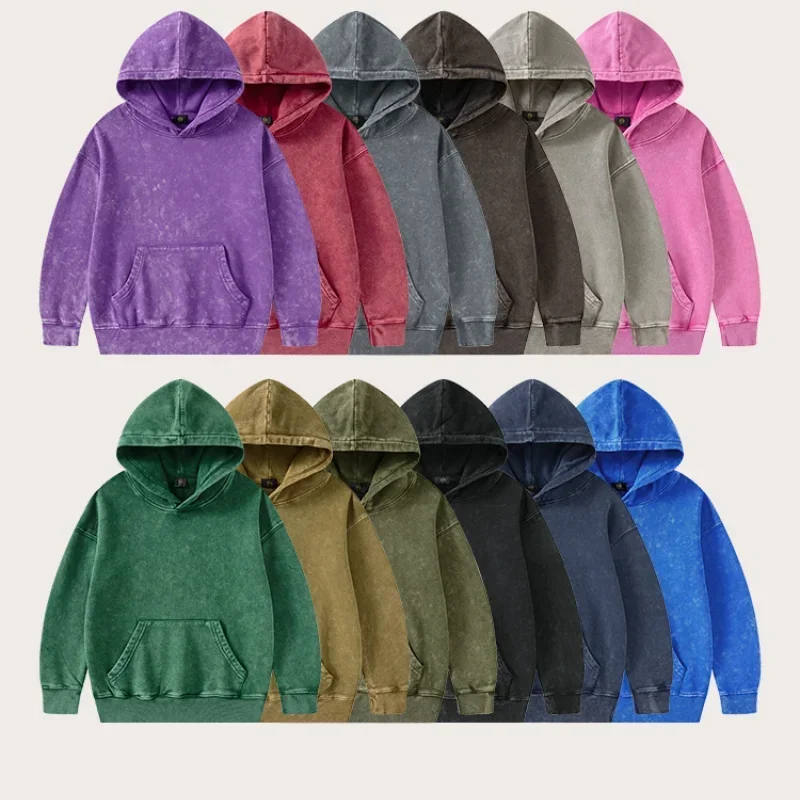 Children\'s Outerwear 2024 Autumn Trendy Cool 350G Terry Cotton Vintage Zipper Hoodies Boys Girls Casual Sport Tops Kids Clothes
