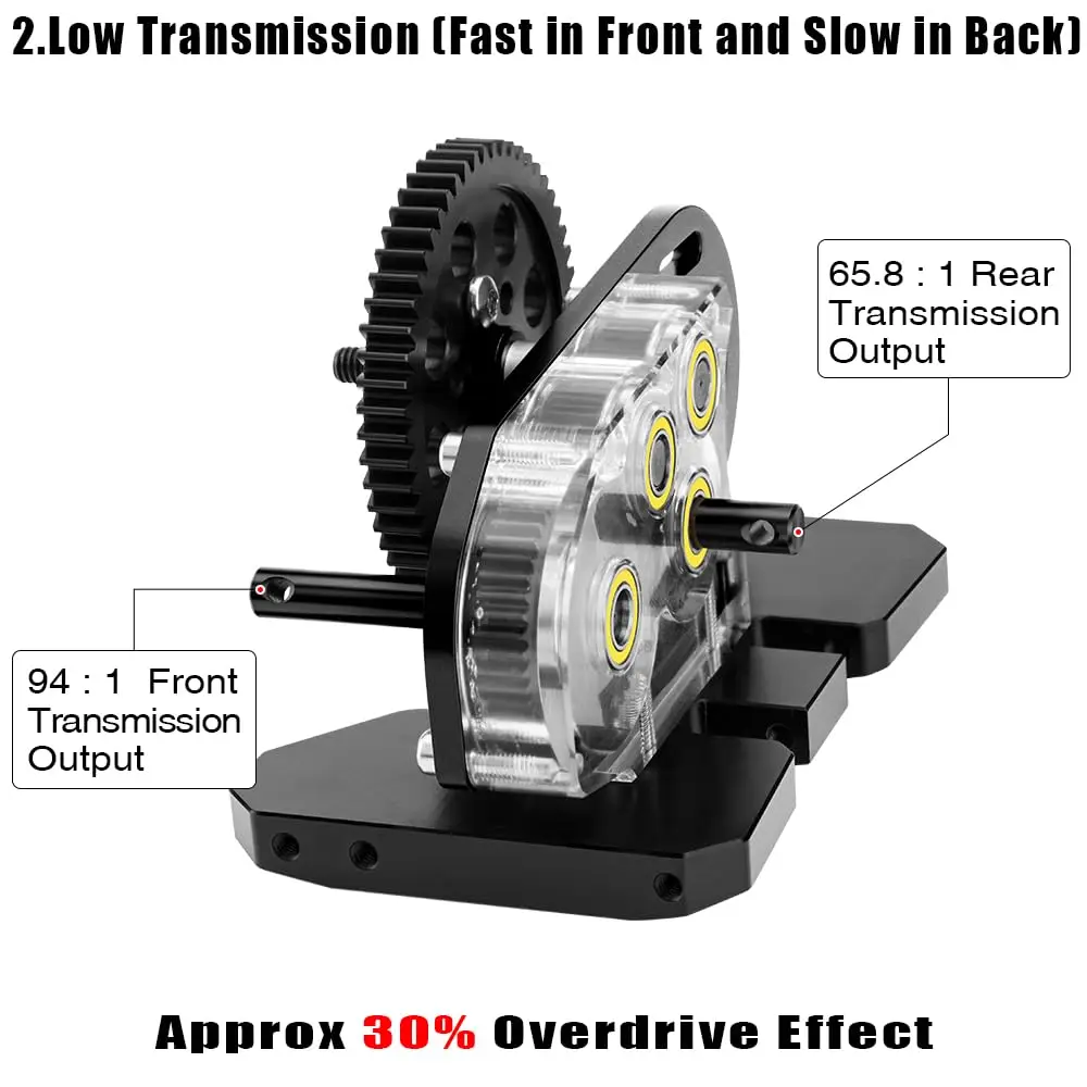 GLOBACT Acrílico LCG 2. Caja de cambios Overdrive de baja transmisión con placa protectora y engranaje de motor 15T para kit 1/10 AXIAL SCX10 I II
