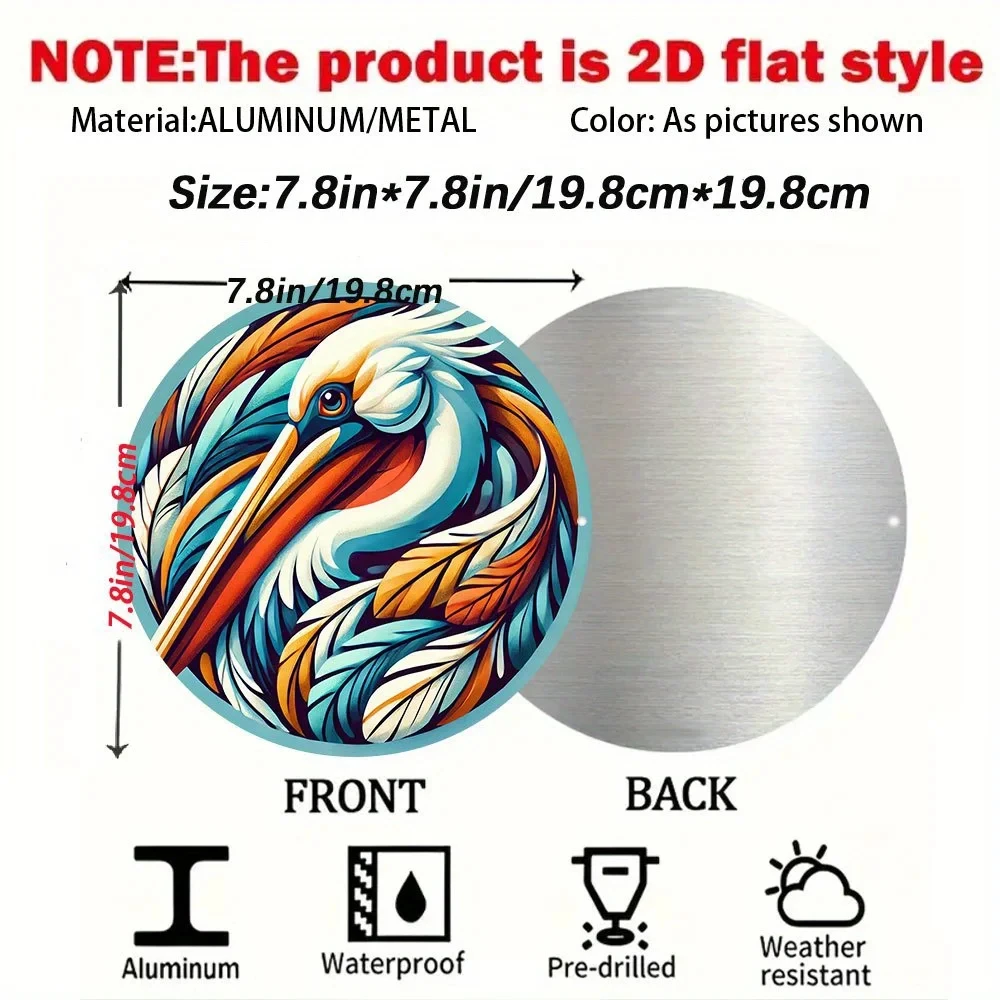 Hd Tin Sign Colorful Pelican Round Vintage Metal Wall Art Coastal Bird Enthusiasts Home Decoration Gift