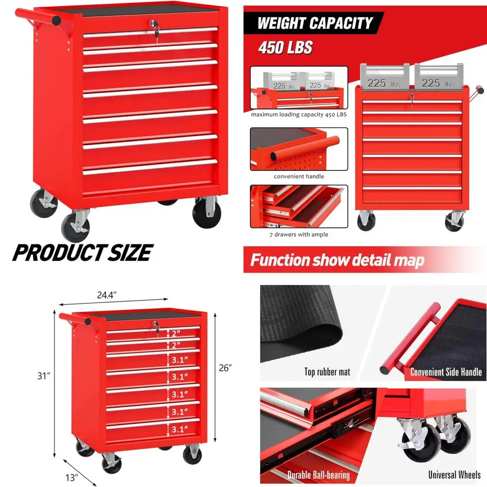 Cassettiera multifunzionale per attrezzi con ruote con 7 cassetti, organizer per carrello resistente per officina e garage