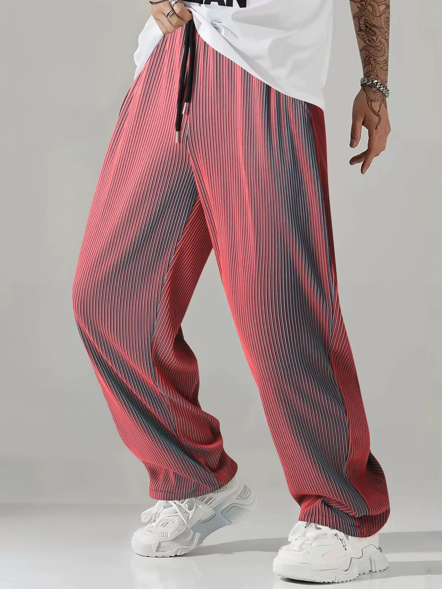 

Men's Spring/Autumn Elastic Anti-Wrinkle Graduated Stripe Fashion Hip-Hop Drawstring Design Streetwear Casual Pants for Men