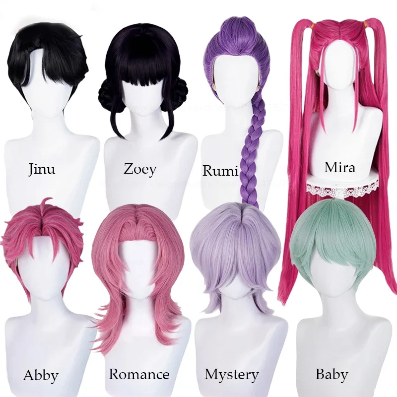 

KPop Demon Hunters Saja Boys Rumi Mira Zoey Jinu Romance Mystery Baby Abby Heat Resistant Synthetic Hair Anime Wigs +Wig Cap