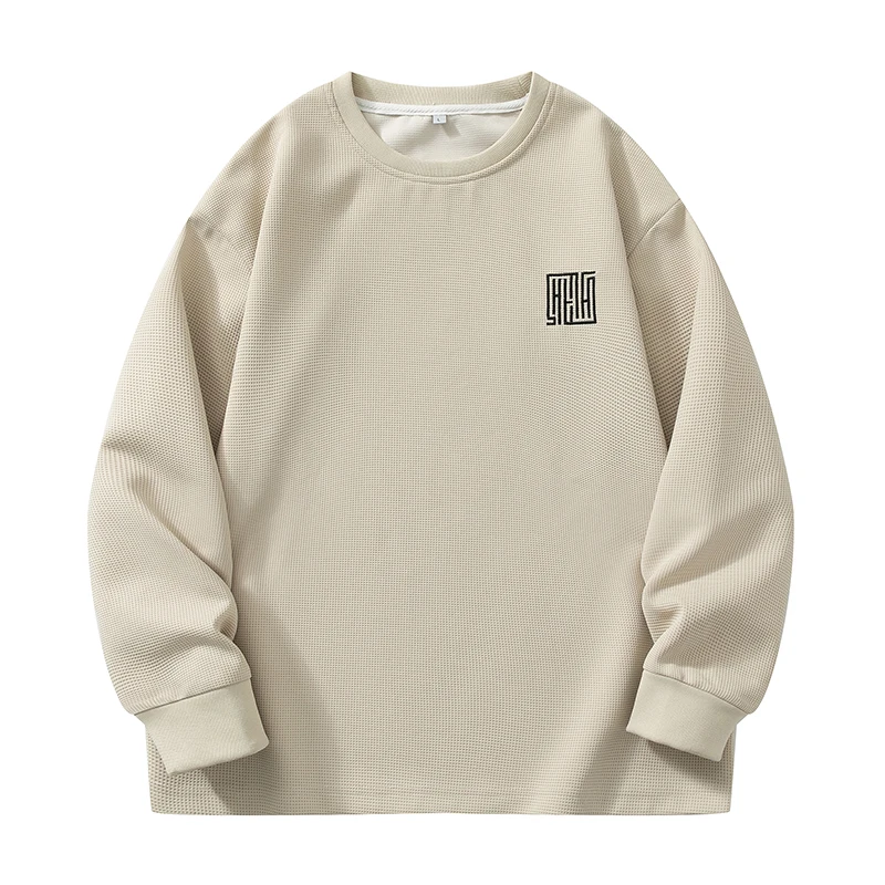 

Men's Sweatshirt Fall Tide Waffle Sweatshirt Embroidered Pattern Round Neck Long Sleeve Top Neutral Style Pullover