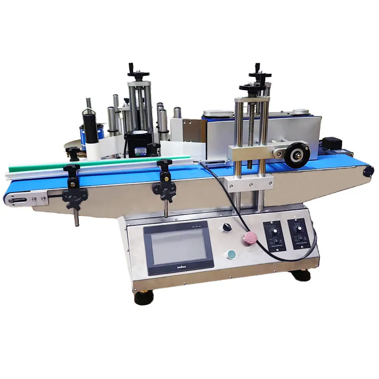 

Semi-Automatic Tabletop Round Liquid Bottle Labeling Machine Manual Driven With PLC Components For Wood Carton Packaging