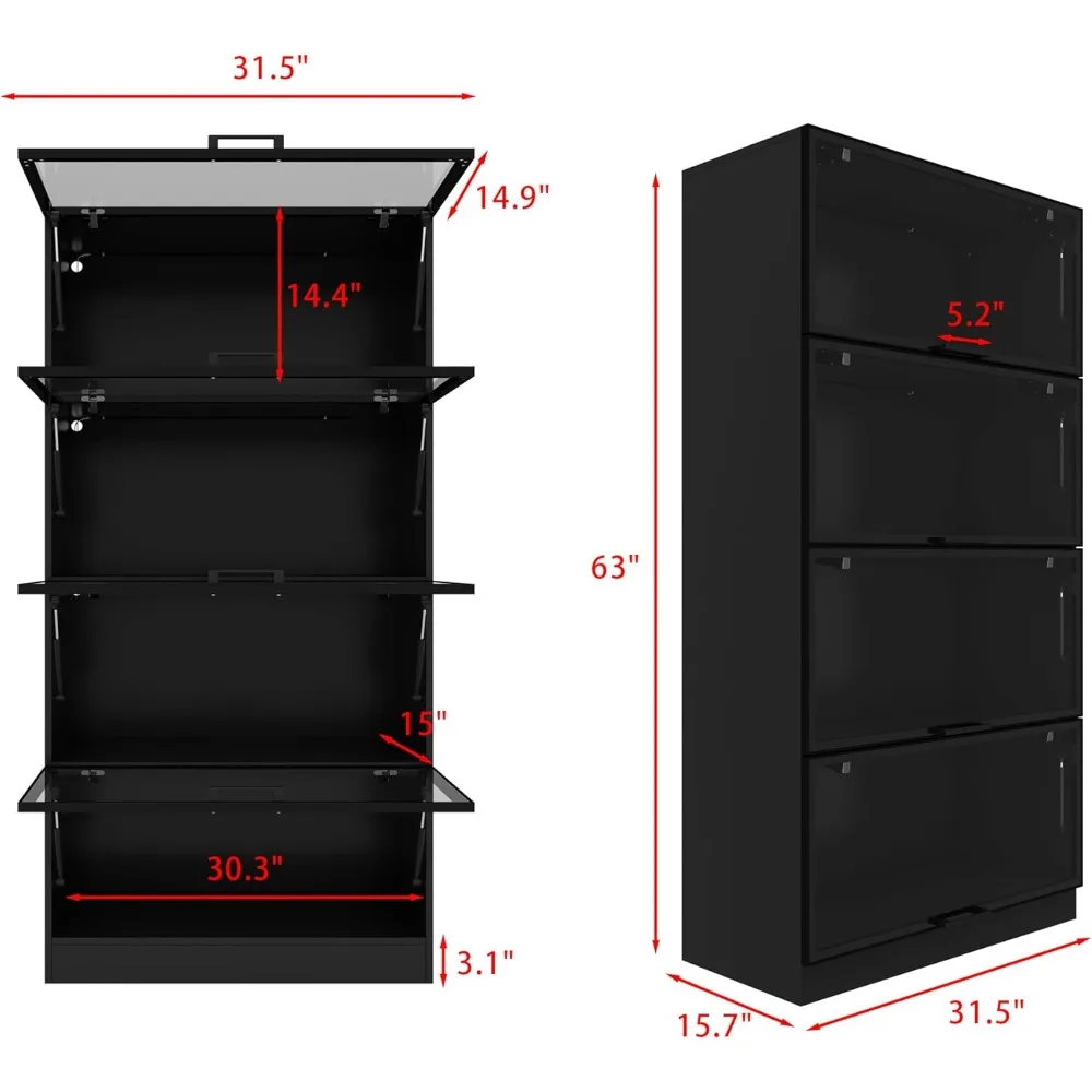 4 Tier Glass Display Cabinet with Light, Storage Curio Cabinet with Flip Up Glass Doors, Collectors Showcase