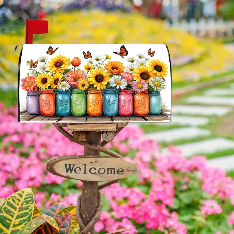 1pc Sunflower and daisy mason jar mailbox cover, suitable for outdoor mailbox decoration for spring, summer, yards and gardens