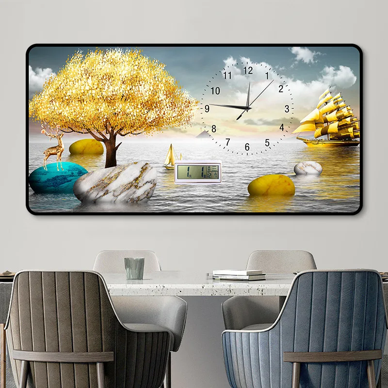 2024 Modern Luxury Animal Motif Perpetual Calendar Design Electronic Hanging Canvas Printed Clock For Living Dining Room