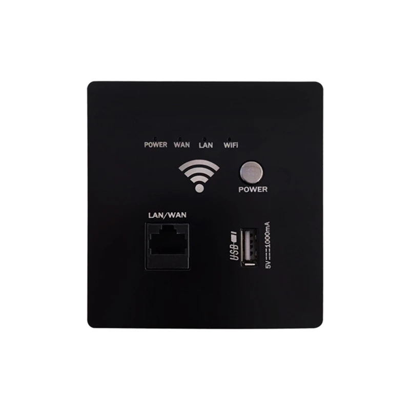 AP300Mbps USB Socket Wall Embedded Wireless AP Router Wall Charger WIFI USB Charging Socket Panel WiFi Socket Black-A86Z