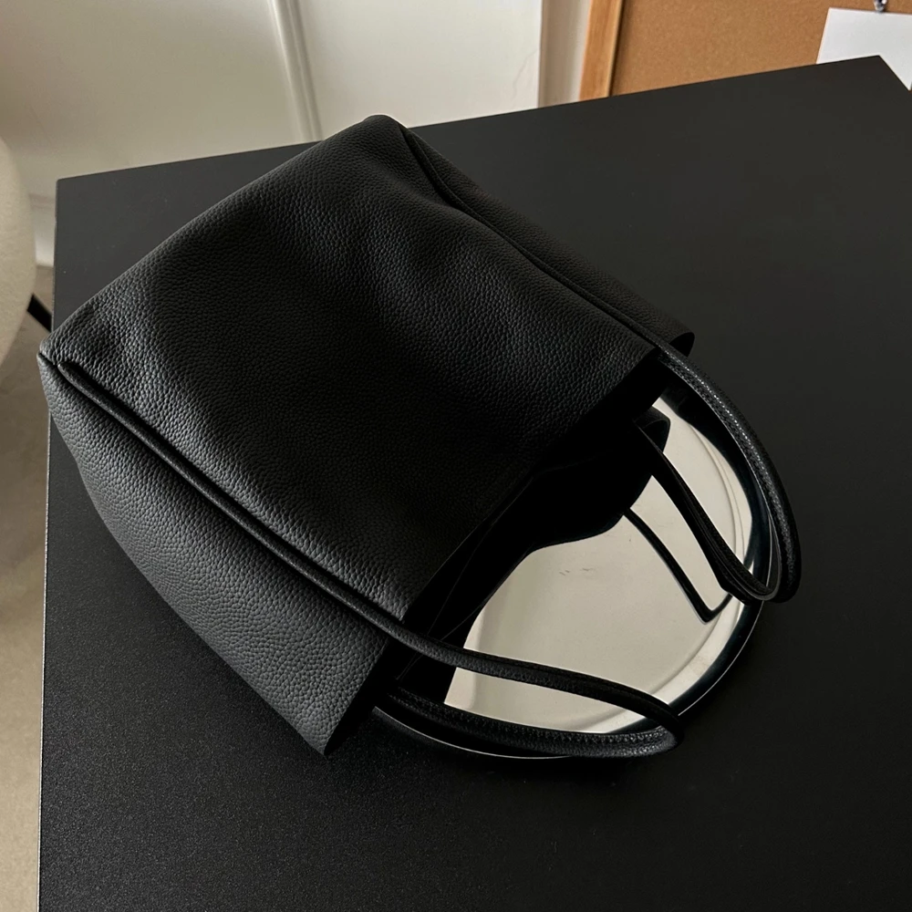 Fashion Simple Genuine Leather Bucket Bag\Handbag Women Real Cowhide Leather Tote Shoulder Crossbody Bag Commuter Bag Big