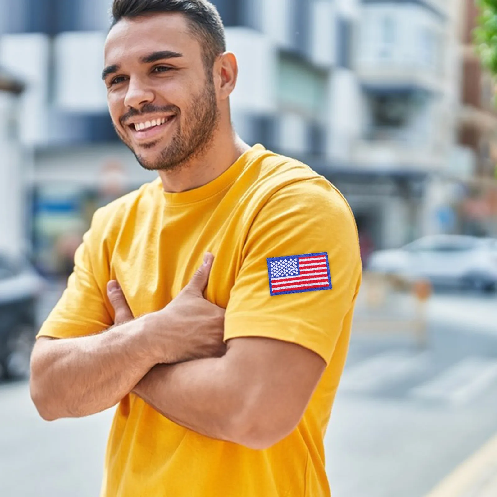 

4Pcs American Flag Sew on Iron on Patch Embroidered Badge Durable Patriotic Applique for Backpack Clothing Patriotic Badge