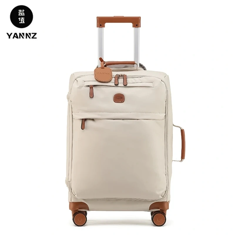 Ultra-light Rolling Luggage Nylon Fiber Fabric Cloth Suitcase Retro Genuine Leather Handle Travel Bag Spinner Wheels 20/24/26/28
