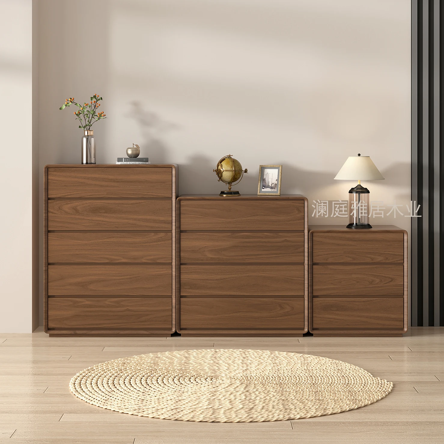 

Bedroom Storage Cabinet Master Bedroom Bedside Living Room Locker Solid Wood Frame Large Capacity Three-bucket Cabinet