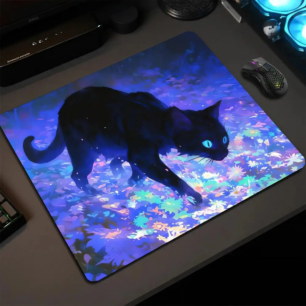 

Purple Floral&Black Cat Small Mouse Pad Gaming Laptop Mousepad Gamer Carpet Keyboard Mat Desk Protector Anime Cartoon Mause Pads