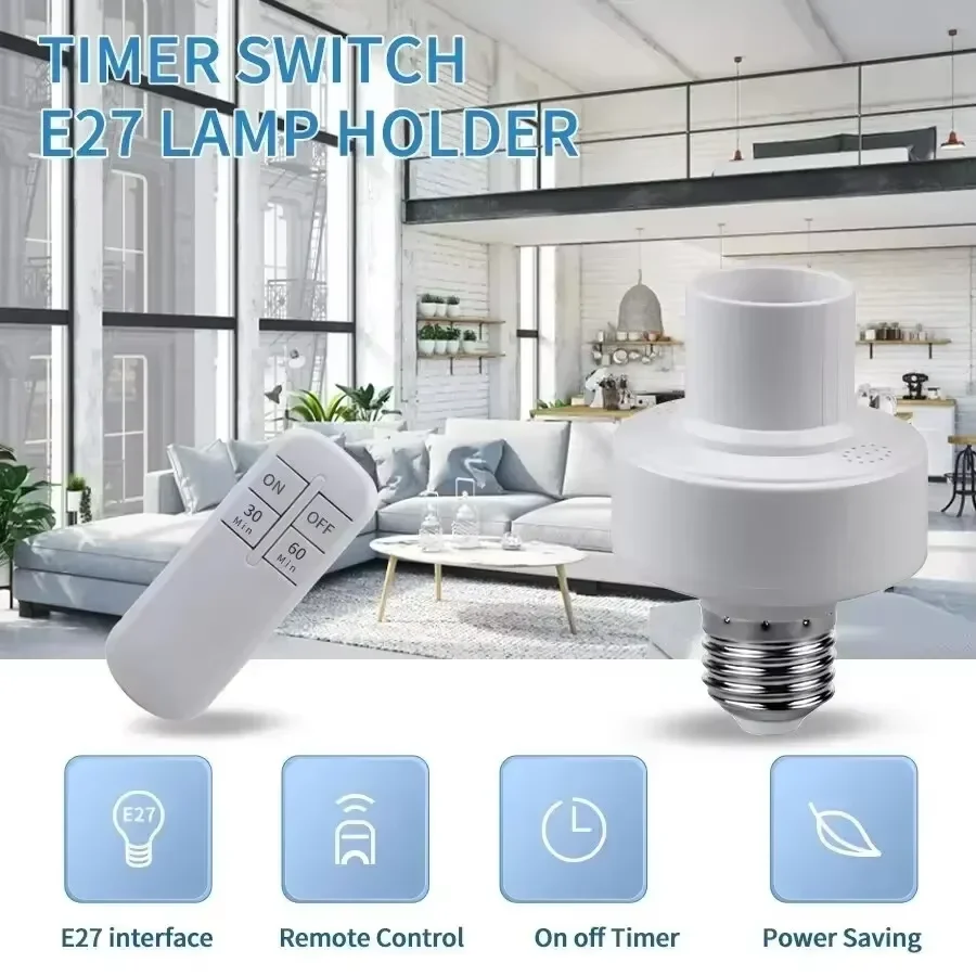 

Wireless Light Bulb Socket E27 With Remote Control Switch LED Lamp Bases ON/OFF Room Chandelier Timer Switch Battery Powered