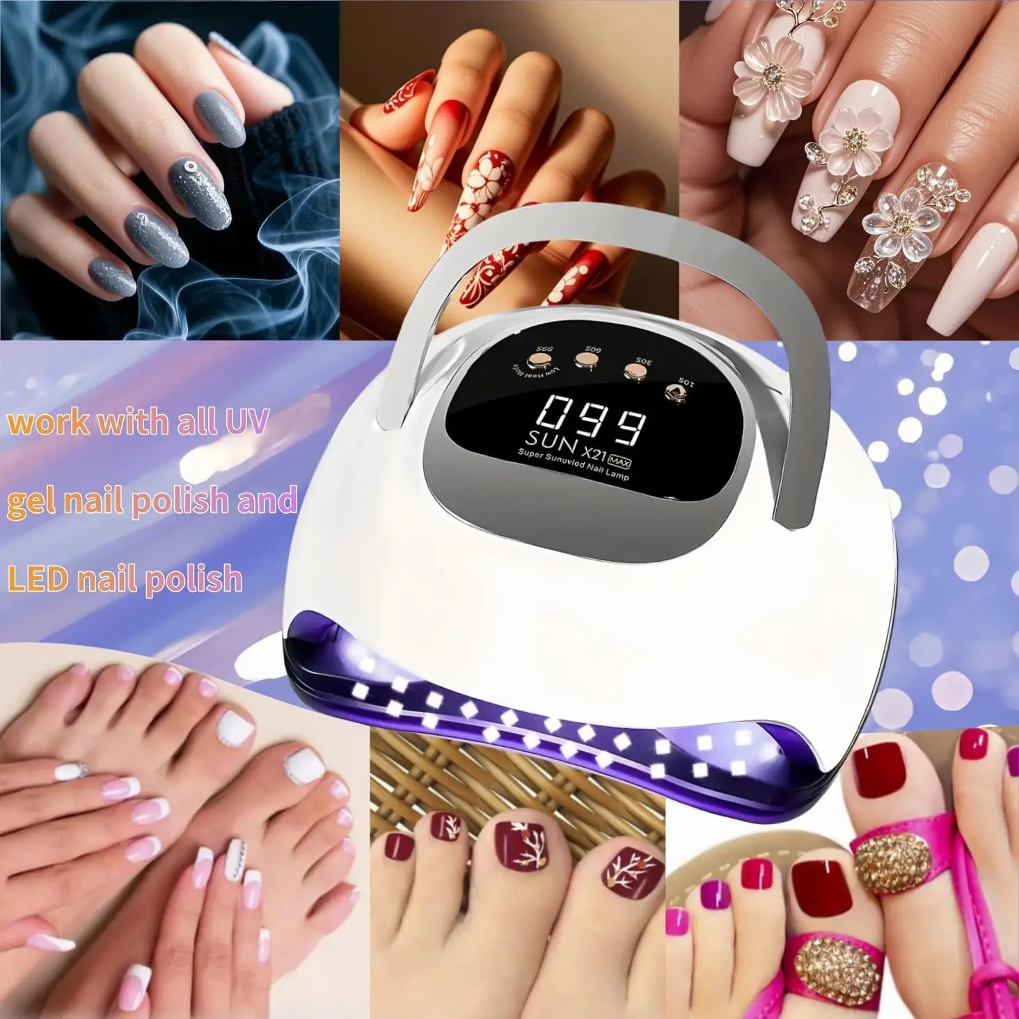 Lampe à ongles UV LED 72 perles 320W avec minuterie et capteur, sèche-vernis professionnel
