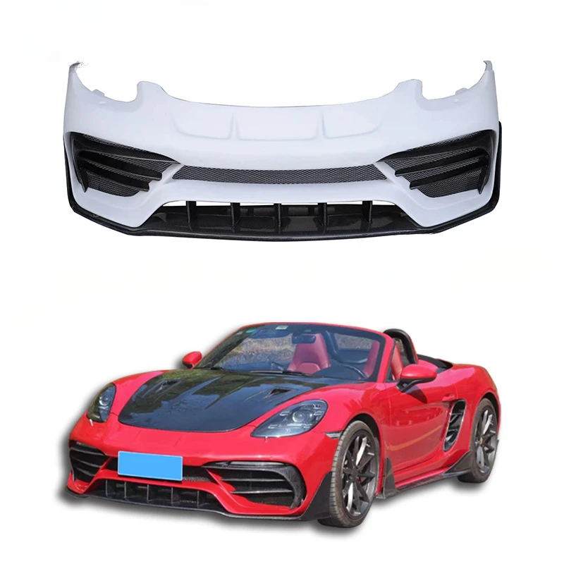 Part Of The Carbon Fiber PD Style Front Bumper For Porsche 718 cayman Boxster 981 Upgrade Bumper Shark Splitter Performance Kit