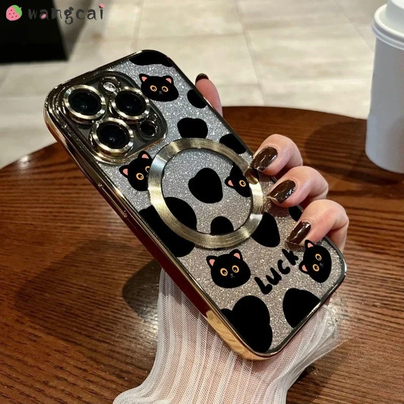 ل Vivo X200 Pro Mini V40 Lite Y200 S1 V11i V9 iQOO 13 NEO3 Z9 Z9X Z8X Z8 Z7i Z3 شحن لاسلكي لطيف القط بريق غطاء ناعم