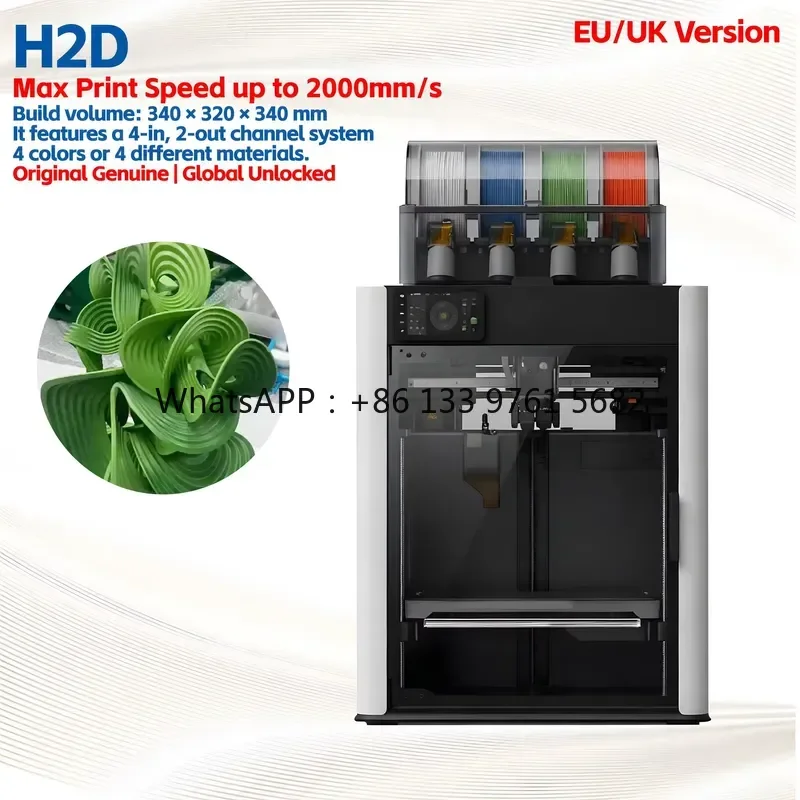 WSQ for Bambu Lab H2D New 3D Printer EU UK Plug Edition Prototyping 1 Year Warranty Unlocked Global Use WiFi Smartphone App