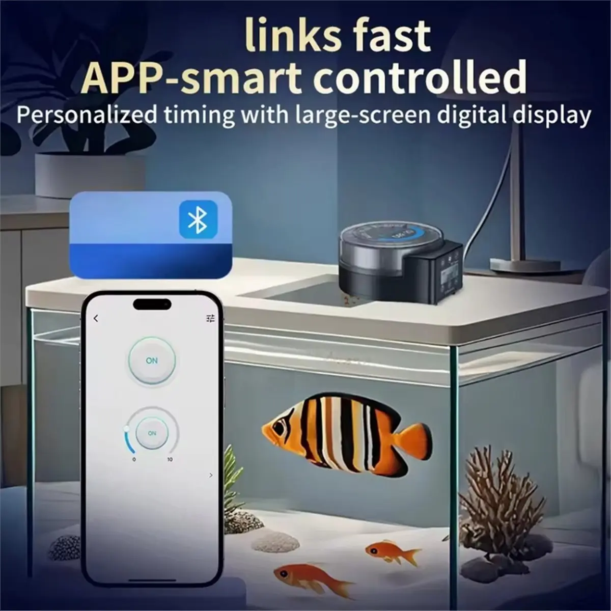 -20 Automatic Fish Tank Feeder BT Remote Control with Digital Timing Feeding Food Dispenser for Aquarium Pet Fish