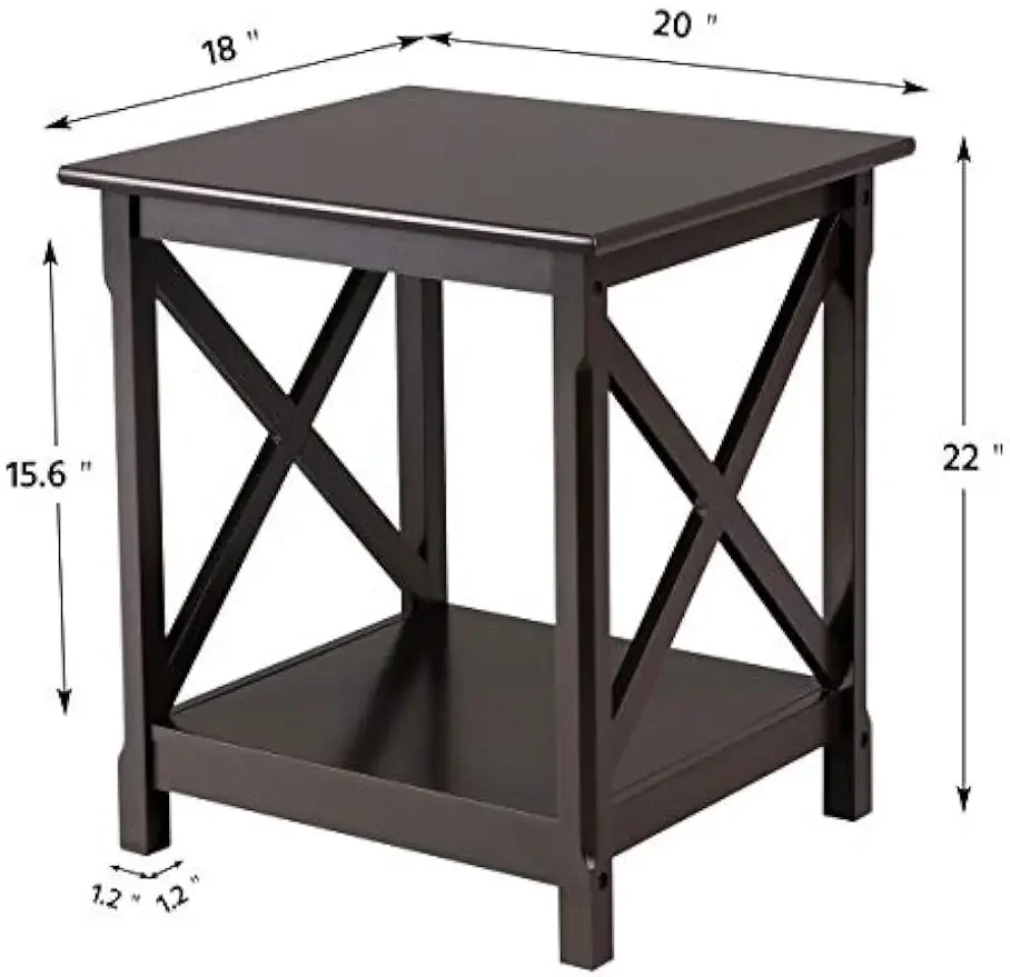 

End Table in X-Design, Wood Sofa Side Table with Storage Shelf for Living Room, Espresso, Dark Coffee