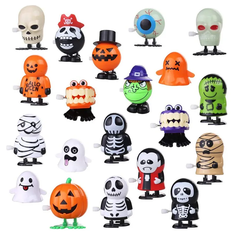 6Pcs Mini Novelty Clockwork Toys Fun Halloween Pumpkin Ghost Skeleton Zombie Walking Jump Wind Up Toys Party Decor Children Gift