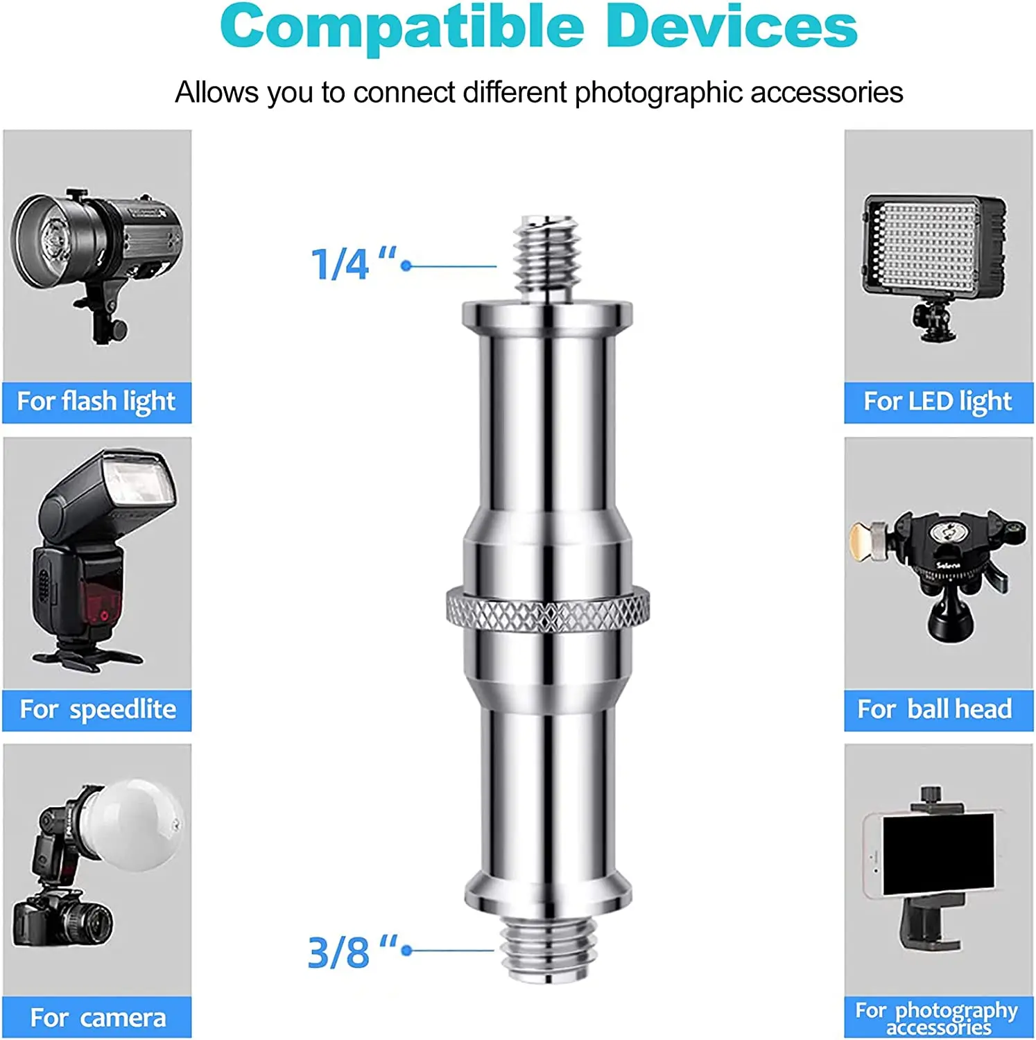1/4 3/8 Spigot Stud adattatore maschio vite per fotocamera in metallo attrezzo manuale per fotografia per ombrello Flash Light treppiede accessorio per Studio fotografico
