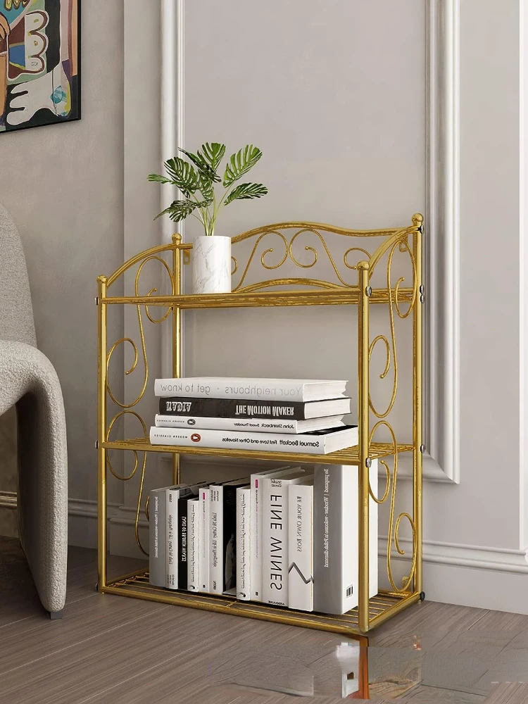 Bookshelf shelves, Nordic vintage shelves, gold wrought iron wall decoration, multi-functional floor-to-ceiling three-layer