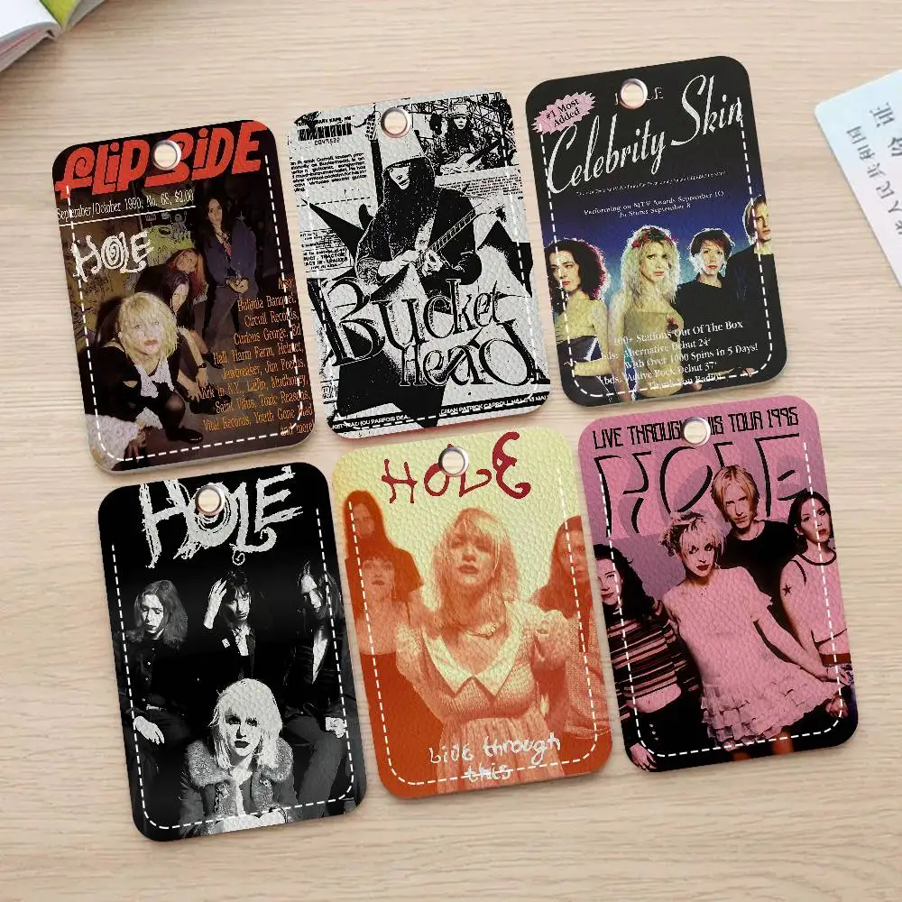 Alternative Rock Band H-Hole Rectangle ID Card Case Keychain Access Card Bag Key Tag Ring Leather Card Holder Key Ring Access