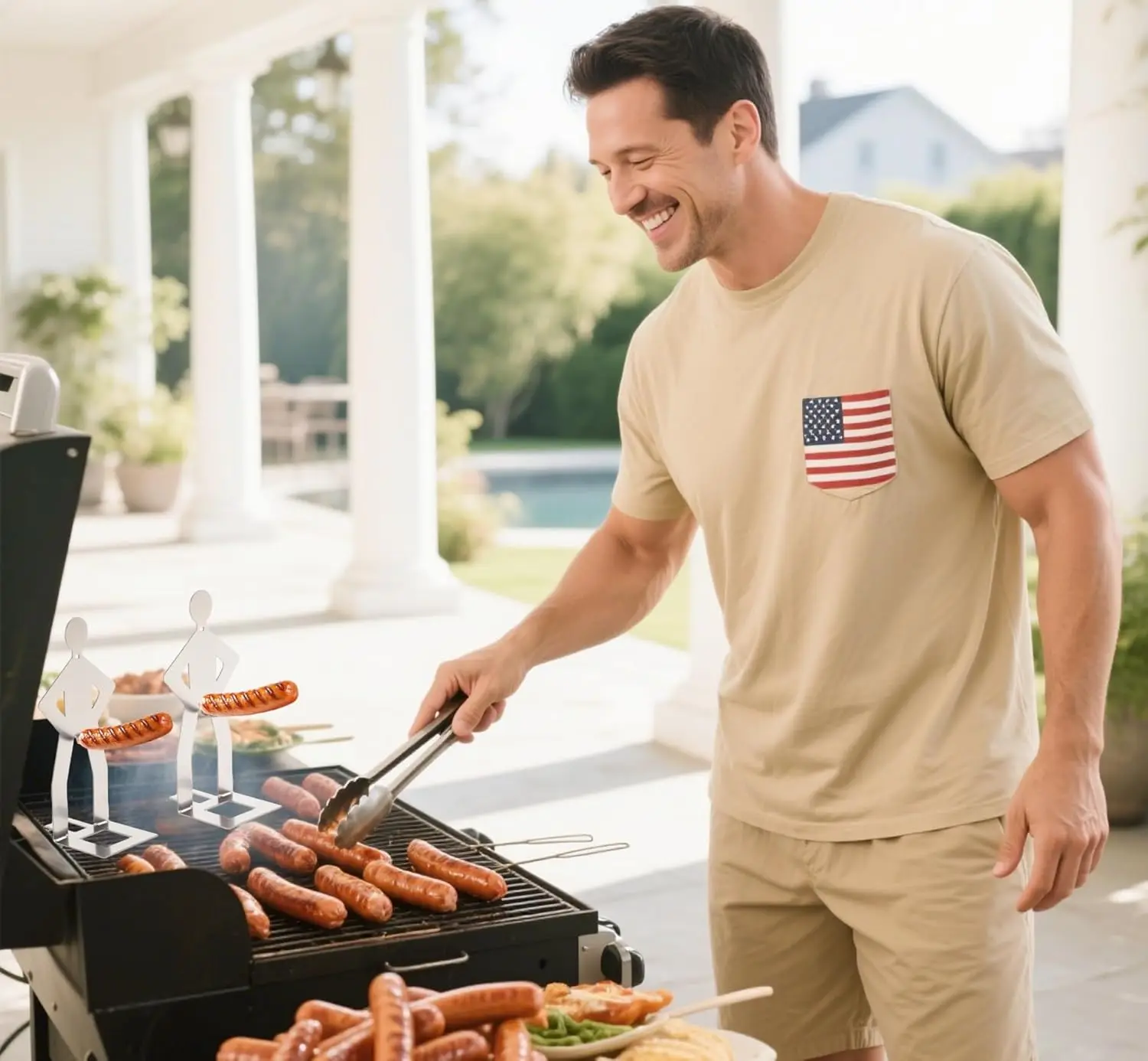 1-10Pcs Stainless Steel BBQ Strongman Sausage Holder Fun Sausage Grill Reusable and Easy-to-Clean Hot Dog Grill Camping Supplies