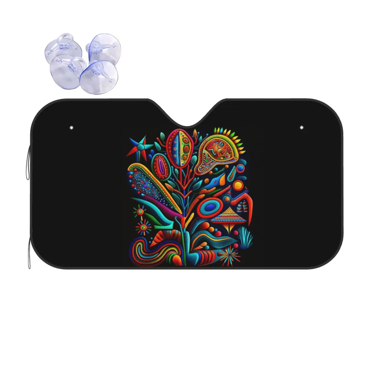 

Huichol Mexican Yarn Painting Style Throw Cushion Sunshade Windscreen Car Front Windshield Window Sun Visor Accessories Covers