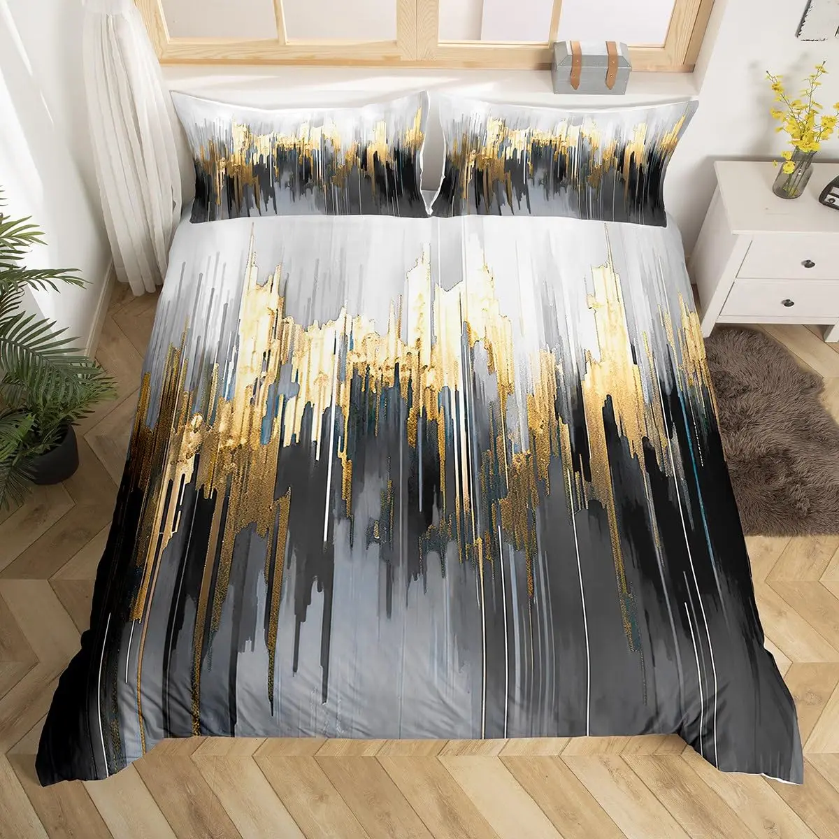 

Black and White Duvet Cover Set for Kids Teens Lightweight Quilt Covers Bedroom Decor Abstract Art Colour Theme Bedspread Covers