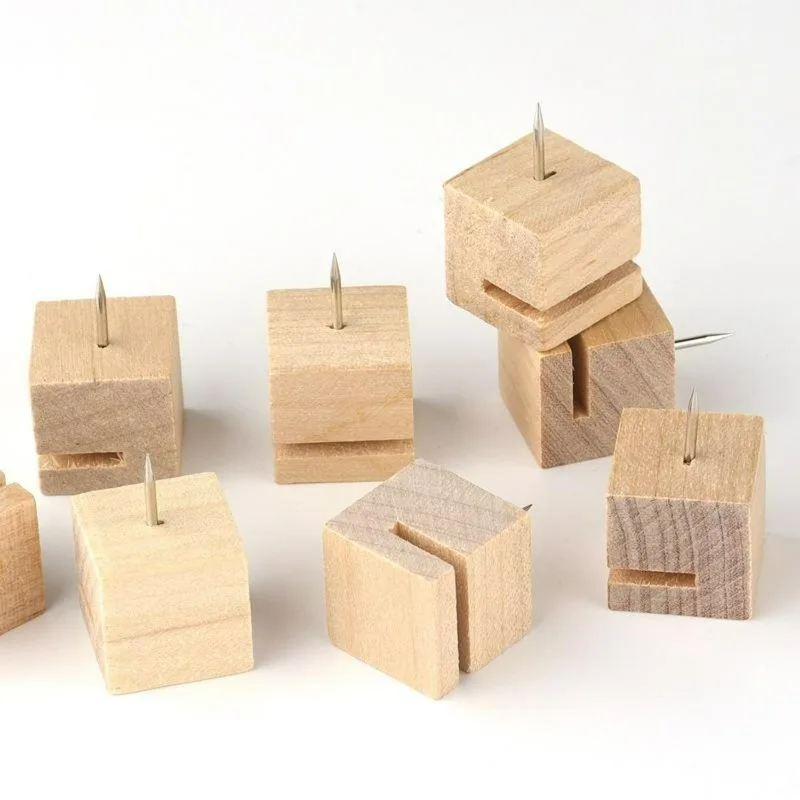 10/50pcs Wooden Square Pushpins with Card Slot Thumbtacks Wood Push Pin Decoration Thumb Tacks Decorative Board Photo Display