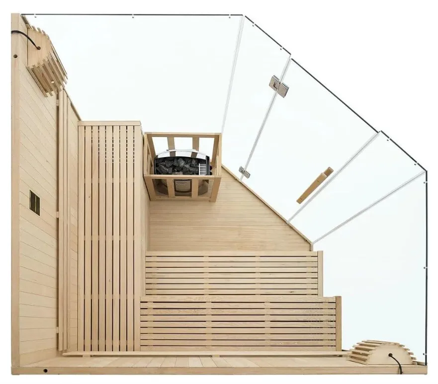 Indoor Wooden Sauna, 4-8 Person Canadian Hemlock Steam Sauna Room, Red Cedar Pentagon Design, Home Electric Sauna Room