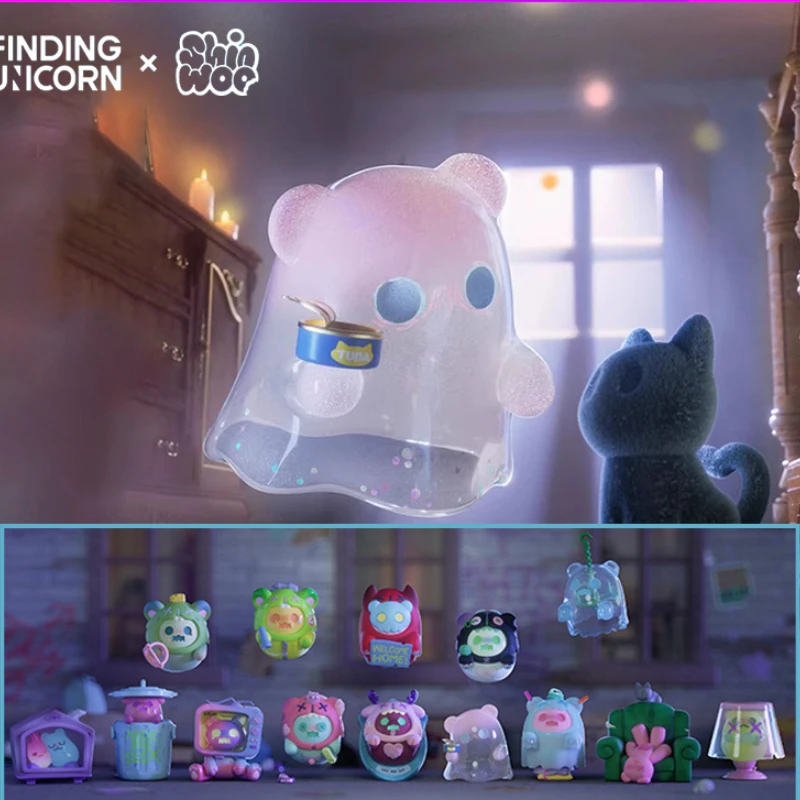 Oryginalne lalki z kreskówek z serii jednorożec ShinWoo Ghost Bear House pudełko z niespodzianką Mistery Figure Kawaii modne zabawki