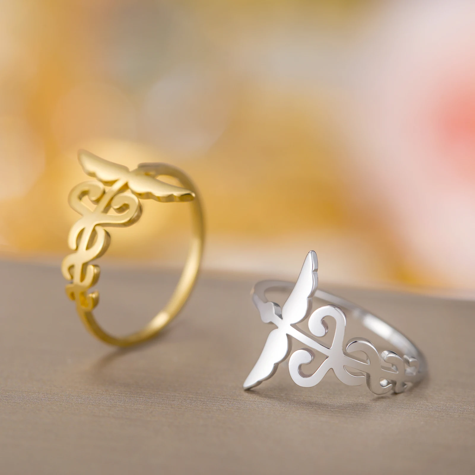 Medical Staff Ring Stainless Steel Men's and Women's Styles Extremely Retro Archangel Wings Healing Amulet Ring Jewelry Gift
