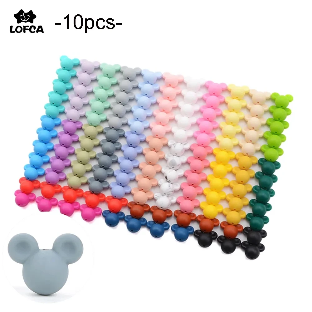 

LOFCA Mouse 10pcs/lot Silicone Beads Baby Teether Toy Soft Chew Teething BPA Free DIY Charm Necklace Food Grade Jewelry