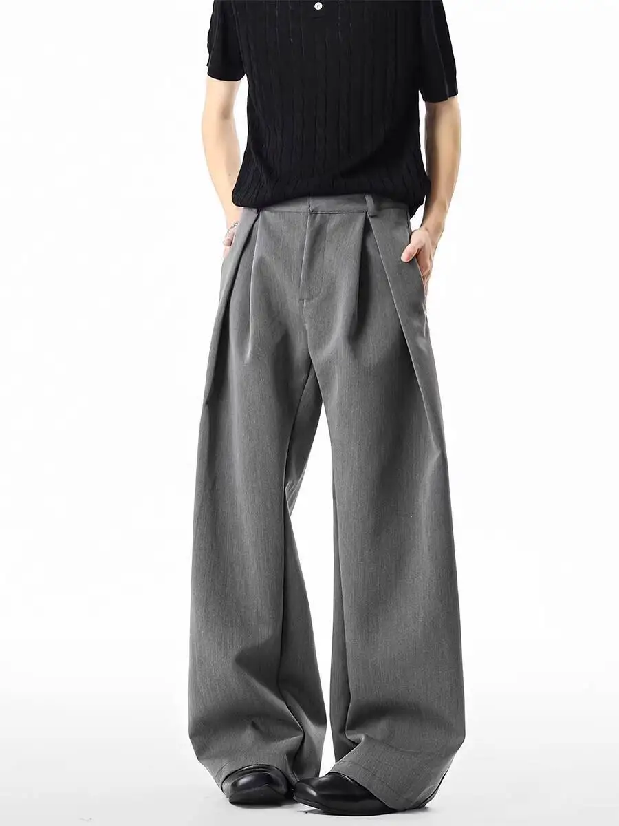 American Style Three Dimensional I Shaped Pleat Scimitar Trousers Women Men Summer A Line Silhouette Commuter Casual Pants