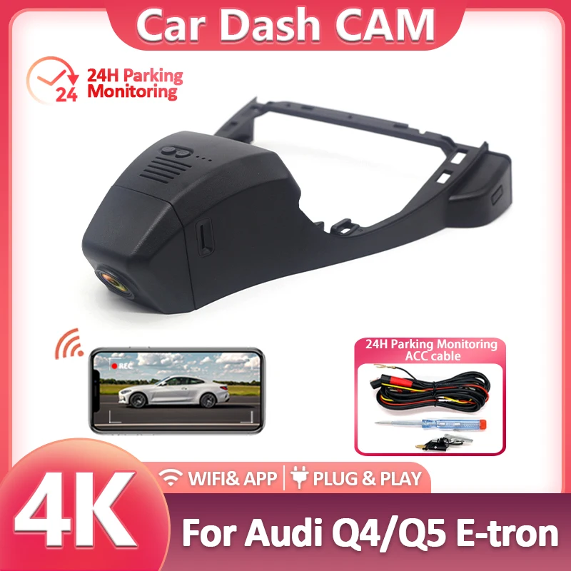 4K Dash Cam For VW Volkswagen ID4/Audi Q4 Q5 e-tron/Cupra Tavascan 2021 2022 2023 2024 2025 WiFi Car DVR Camera with 24H monitor